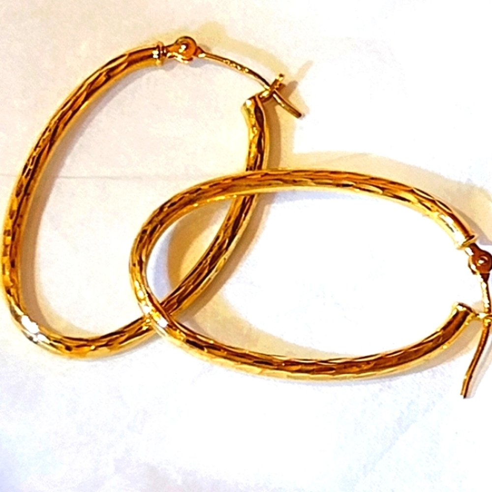 14K Michael Anthony Etched Gold Hoop Earrings NWT 1.0gms. 1.5" - Picture 3 of 11